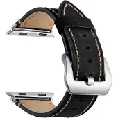 SmartphoneClip Kalfsleer zwart Bandje geschikt voor Apple Watch 42-44-45-49mm (alle generaties)