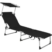 Springos Ligstoel - - Opvouwbaar met parasol - 188 x 57 cm - Metaal - Zwart