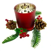 Benza Glazen Theelichthouder Met Kerststukje Dennen - 18 cm