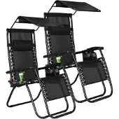 Springos Tuinstoelen | Ligstoel | Opvouwbaar | Verstelbaar | Inclusief Hoofdsteun en Luifel | Zwart
