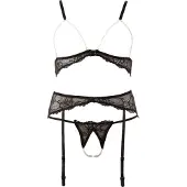 Abierta Fina - lingerie set - kant en parels - zwart - XL