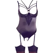 Abierta Fina Open Jarretel Body met Luxe Versieringen