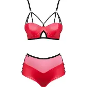 Obsessive Leatheria - leren look bh-set (rood) - S/M