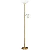 LINDBY vloerlamp Elaina, leeslampje, messingkleurig, 183cm E27 Elaina, messing / goud, Woon-/ Eetkamer, metaal, Modern, vloerlamp