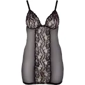Cottelli Plus Size - transparant nachthemd met kant - zwart - 4XL