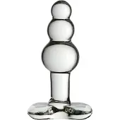 Icicles No. 47 - glazen buttplug met drie kralen - transparant