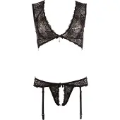 Abierta Fina Jarretel Lingerie Set met Open Kruis van Kant