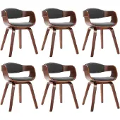 vidaXL Eetkamerstoelen 6 st gebogen hout en stof grijs