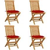 vidaXL Tuinstoelen 4 st met rode kussens massief teakhout