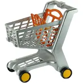 Theo Klein Toys boodschappenwagentje - 42x35x47 cm - klapstoeltje voor poppen tot 50 cm - incl. lichtlopende wielen - grijs oranje geel