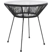 vidaXL Tuintafel Ø70x74 cm rattan en glas zwart
