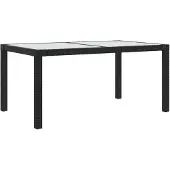 vidaXL Tuintafel 150x90x75 cm gehard glas en poly rattan zwart