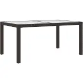 vidaXL Tuintafel 150x90x75 cm gehard glas en poly rattan bruin