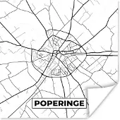 PosterMonkey Poster België – Poperinge – Stadskaart – Kaart – Zwart Wit – Plattegrond - 50x50 cm