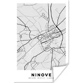PosterMonkey Poster Stadskaart – Plattegrond – België – Zwart Wit – Ninove – Kaart - 80x120 cm