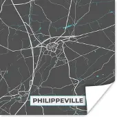 PosterMonkey Poster Kaart – Plattegrond – Stadskaart – Philippeville – België - Grijs - 30x30 cm