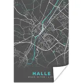 PosterMonkey Poster België – Halle – Stadskaart – Kaart – Blauw – Plattegrond - 40x60 cm