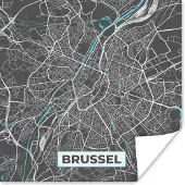 PosterMonkey Poster Plattegrond – Brussel – Blauw – Stadskaart - Kaart - 100x100 cm XXL