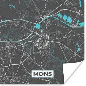 PosterMonkey Poster België – Mons – Stadskaart – Kaart – Blauw – Plattegrond - 75x75 cm
