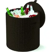 Keter 17200045 Koelbox/bijzettafel Kruk, rotanlook, kunststof, bruin