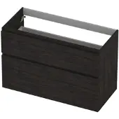 Ink Onderkast 100x45cm - Greeploos - 2 Lades Asymmetrisch - Houtskool Eiken - Badkamermeubels, Wastafelonderkasten - 8718835128692