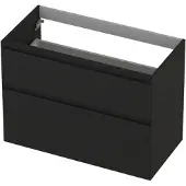 Ink Onderkast 90x45cm - Greeploos - 2 Lades Asymmetrisch - Mat Zwart - Badkamermeubels, Wastafelonderkasten - 8718835128166