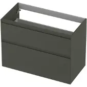Ink Onderkast 90x45cm - Greeploos - 2 Lades Asymmetrisch - Mat Beton Groen - Badkamermeubels, Wastafelonderkasten - 8718835128173