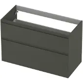 Ink Onderkast 100x45cm - Greeploos - 2 Lades Asymmetrisch - Mat Beton Groen - Badkamermeubels, Wastafelonderkasten - 8718835128241