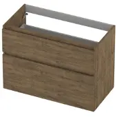 Ink Onderkast 90x45cm - Greeploos - 2 Lades Asymmetrisch - Naturel Eiken - Badkamermeubels, Wastafelonderkasten - 8718835128562