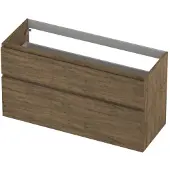 Ink Onderkast 120x45cm - Greeploos - 2 Lades Asymmetrisch - Naturel Eiken - Badkamermeubels, Wastafelonderkasten - 8718835128722