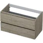 Ink Onderkast 90x45cm - Greeploos - 2 Lades - Greige Eiken - Badkamermeubels, Wastafelonderkasten - 8718835043391