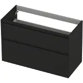 Ink Onderkast 100x45cm - Greeploos - 2 Lades Asymmetrisch - Mat Zwart - Badkamermeubels, Wastafelonderkasten - 8718835128234