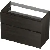 Ink Onderkast 90x45cm - Greeploos - 2 Lades Asymmetrisch - Intens Eiken - Badkamermeubels, Wastafelonderkasten - 8718835128586