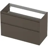 Ink Onderkast 100x45cm - Greeploos - 2 Lades Asymmetrisch - Mat Taupe - Badkamermeubels, Wastafelonderkasten - 8718835128227