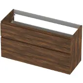 Ink Onderkast 120x45cm - Greeploos - 2 Lades Asymmetrisch - Noten - Badkamermeubels, Wastafelonderkasten - 8718835128760