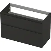 Ink Onderkast 100x45cm - Greeploos - 2 Lades Asymmetrisch - Mat Antraciet - Badkamermeubels, Wastafelonderkasten - 8718835128197