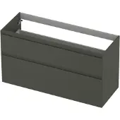 Ink Onderkast 120x45cm - Greeploos - 2 Lades Asymmetrisch - Mat Beton Groen - Badkamermeubels, Wastafelonderkasten - 8718835128319