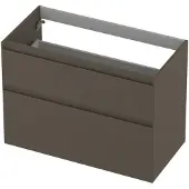 Ink Onderkast 90x45cm - Greeploos - 2 Lades Asymmetrisch - Mat Taupe - Badkamermeubels, Wastafelonderkasten - 8718835128159