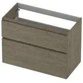 Ink Onderkast 90x45cm - Greeploos - 2 Lades Asymmetrisch - Greige Eiken - Badkamermeubels, Wastafelonderkasten - 8718835128623