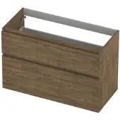 Ink Onderkast 100x45cm - Greeploos - 2 Lades Asymmetrisch - Naturel Eiken - Badkamermeubels, Wastafelonderkasten - 8718835128647