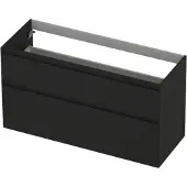 Ink Onderkast 120x45cm - Greeploos - 2 Lades Asymmetrisch - Mat Zwart - Badkamermeubels, Wastafelonderkasten - 8718835128302