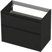 Ink Onderkast 80x45cm - Greeploos - 2 Lades Asymmetrisch - Mat Zwart - Badkamermeubels, Wastafelonderkasten - 8718835128098
