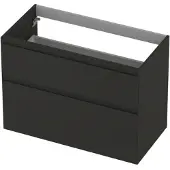 Ink Onderkast 90x45cm - Greeploos - 2 Lades Asymmetrisch - Mat Antraciet - Badkamermeubels, Wastafelonderkasten - 8718835128128