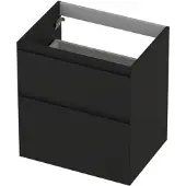 Ink Onderkast 60x45cm - Greeploos - 2 Lades Asymmetrisch - Mat Zwart - Badkamermeubels, Wastafelonderkasten - 8718835127954