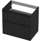 Ink Onderkast 70x45cm - Greeploos - 2 Lades Asymmetrisch - Mat Zwart - Badkamermeubels, Wastafelonderkasten - 8718835128029