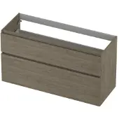 Ink Onderkast 120x45cm - Greeploos - 2 Lades Asymmetrisch - Greige Eiken - Badkamermeubels, Wastafelonderkasten - 8718835128784
