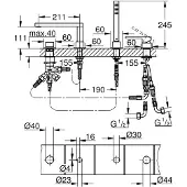 GROHE Plus afbouwdeel 4-gats badrandcombinatie m. omstel incl. baduitloop, handdouche en doucheslang 200cm supersteel 29307DC3