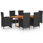 vidaXL 7-delige Tuinset poly rattan zwart