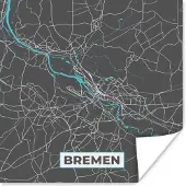 PosterMonkey Poster Duitsland – Blauw – Bremen – Stadskaart – Kaart – Plattegrond - 50x50 cm