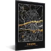 PosterMonkey Fotolijst incl. Poster - Frankrijk – Tours – Stadskaart – Plattegrond – Kaart - 60x90 cm - Posterlijst